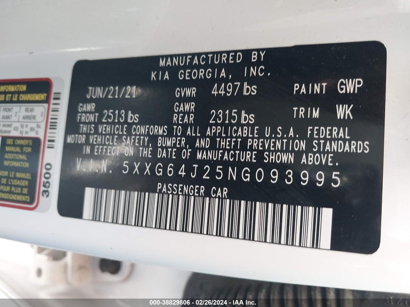 2022 KIA K5 GT-LINE - 5XXG64J25NG093995