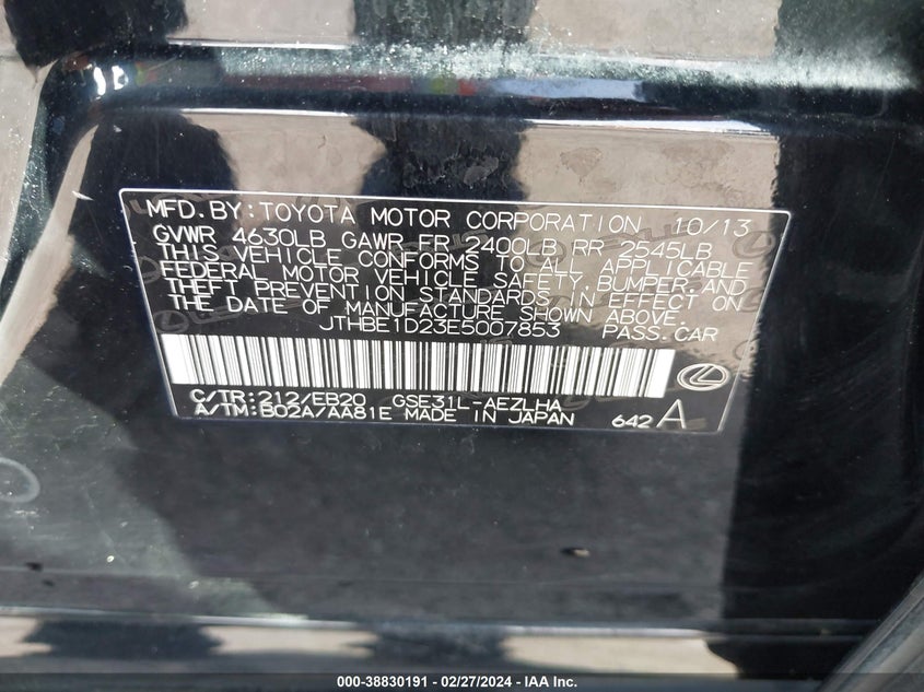 2014 LEXUS IS 350 - JTHBE1D23E5007853