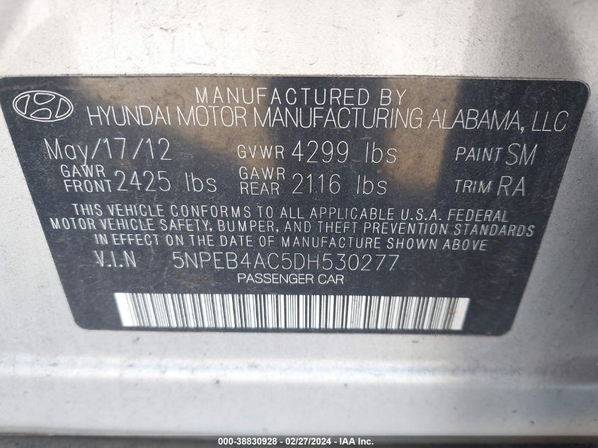 5NPEB4AC5DH530277 2013 Hyundai Sonata Gls