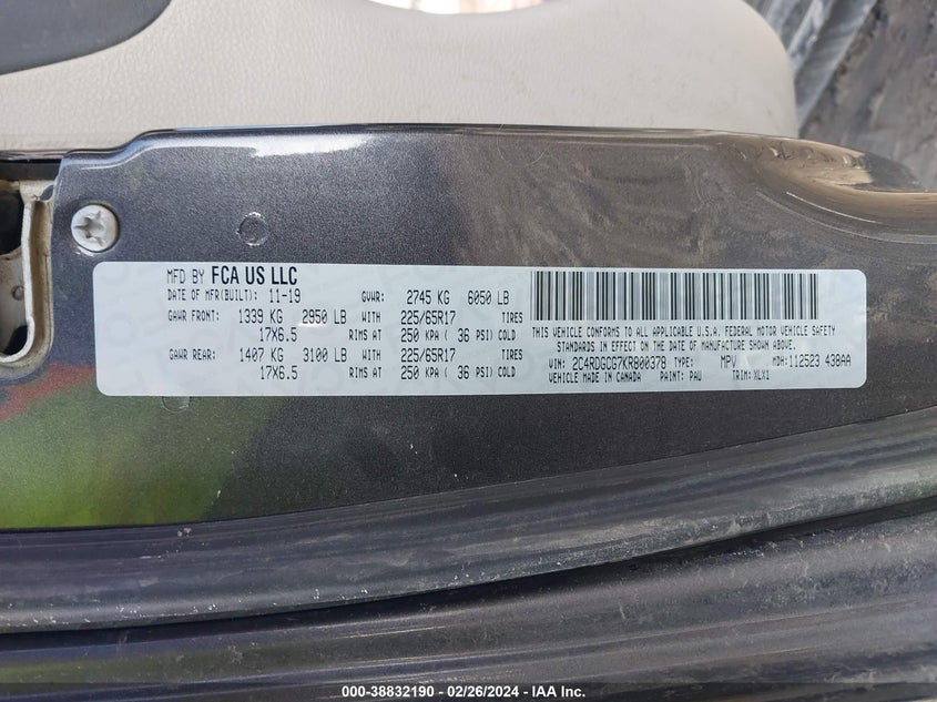 2019 DODGE GRAND CARAVAN SXT - 2C4RDGCG7KR800378