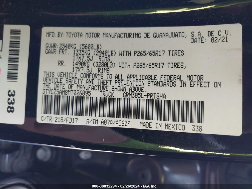 VIN 3TYCZ5AN8MT026895 2021 TOYOTA TACOMA TRD SPORT
