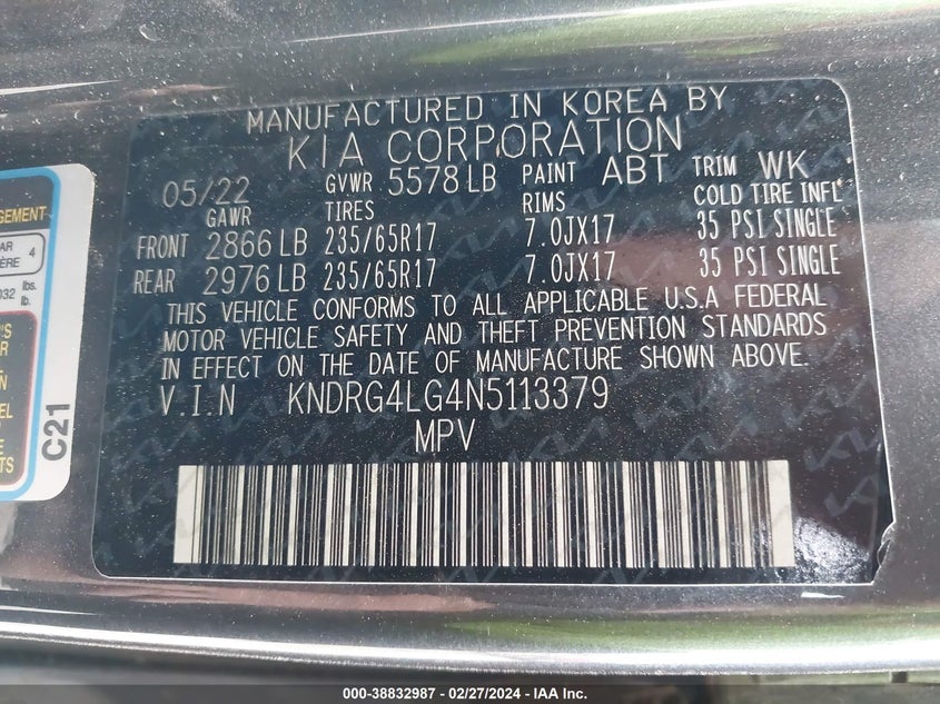 2022 KIA SORENTO HYBRID S - KNDRG4LG4N5113379