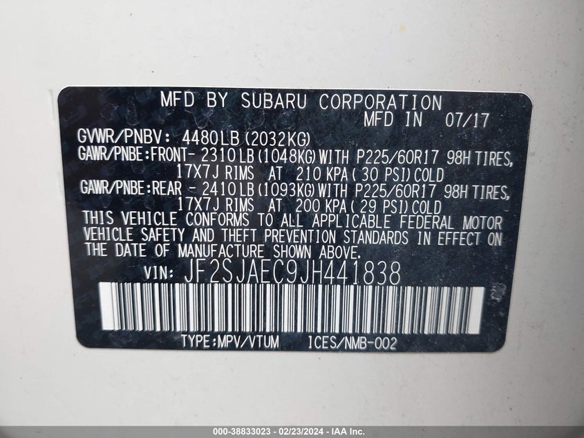 2018 SUBARU FORESTER 2.5I PREMIUM - JF2SJAEC9JH441838