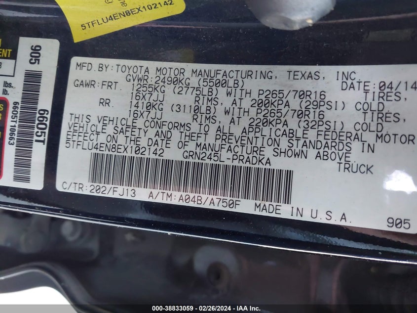 2014 TOYOTA TACOMA BASE V6 - 5TFLU4EN8EX102142