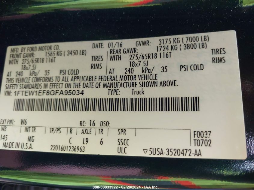 1FTEW1EF8GFA95034 2016 Ford F-150 Xlt