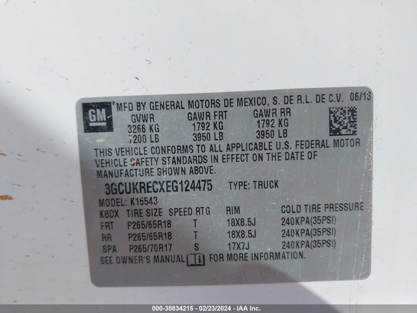 2014 CHEVROLET SILVERADO 1500 2LT - 3GCUKRECXEG124475