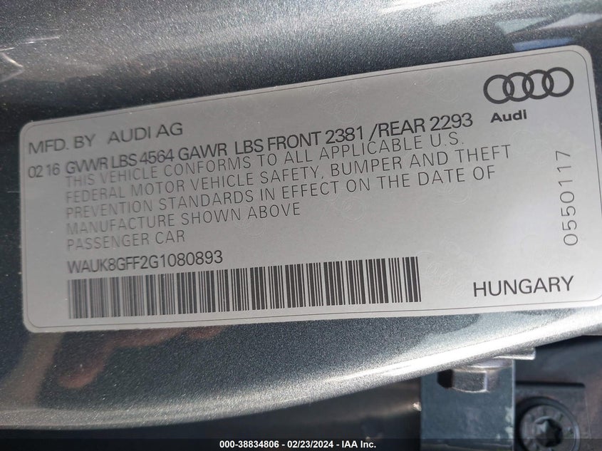 2016 AUDI A3 2.0T PREMIUM - WAUK8GFF2G1080893