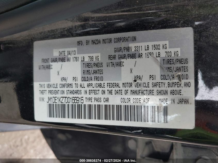 2013 MAZDA MAZDA2 SPORT - JM1DE1KZ7D0166915