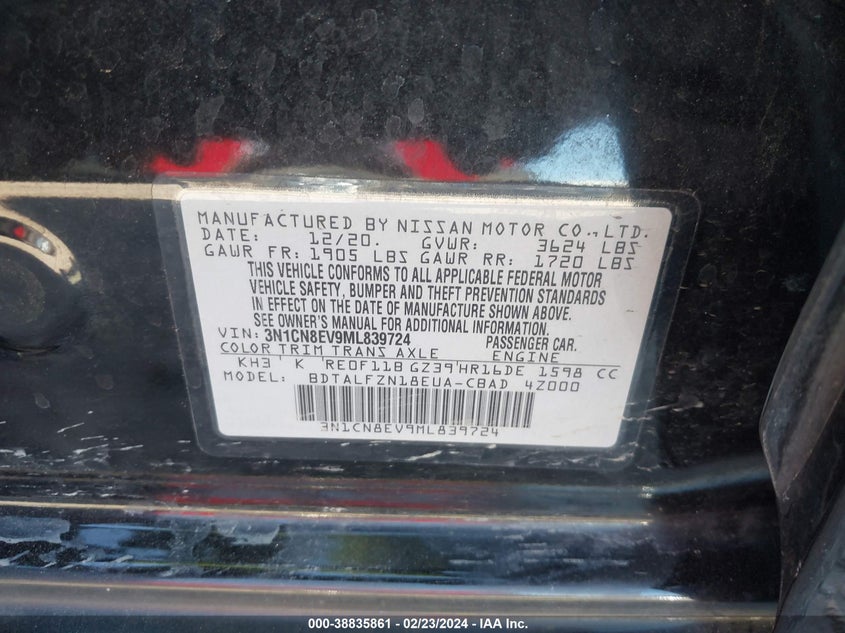 2021 NISSAN VERSA SV XTRONIC CVT - 3N1CN8EV9ML839724