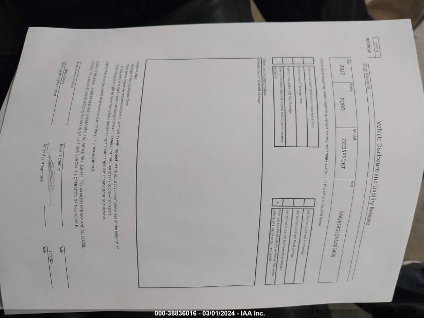 2022 FORD ECOSPORT SE - MAJ6S3GL1NC465405