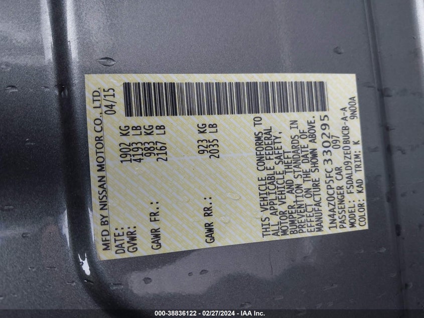 2015 NISSAN LEAF S/SV/SL - 1N4AZ0CP5FC330295