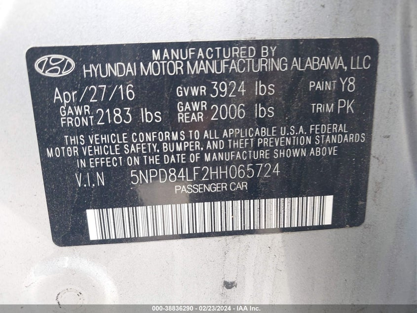 VIN 5NPD84LF2HH065724 2017 HYUNDAI ELANTRA SE