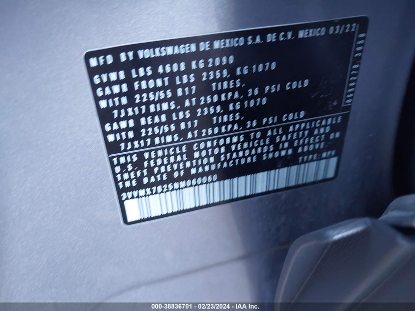 2022 VOLKSWAGEN TAOS 1.5T S - 3VVMX7B25NM060060