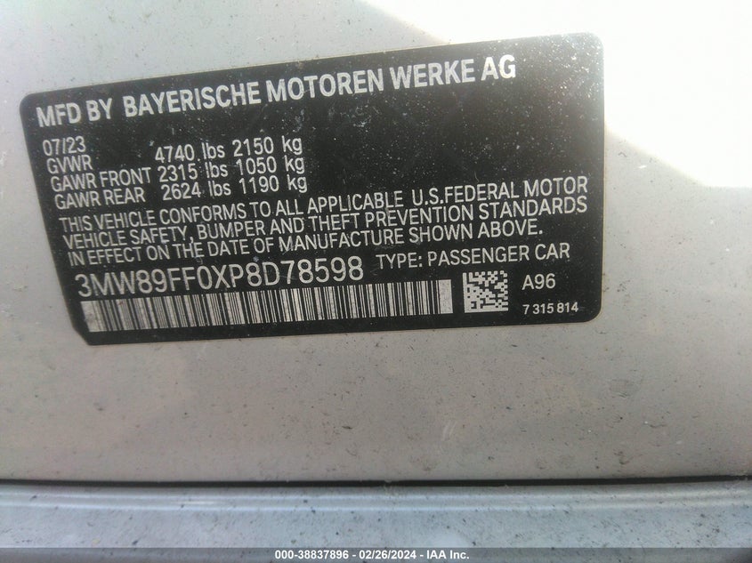 VIN 3MW89FF0XP8D78598 2023 BMW 330I XDRIVE
