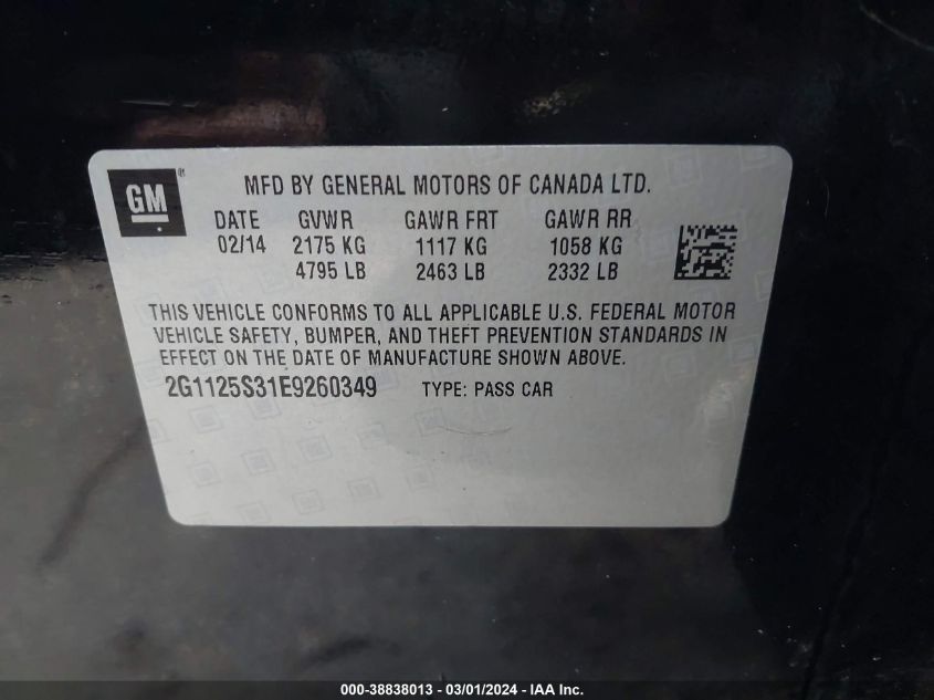 2G1125S31E9260349 2014 Chevrolet Impala 2Lt