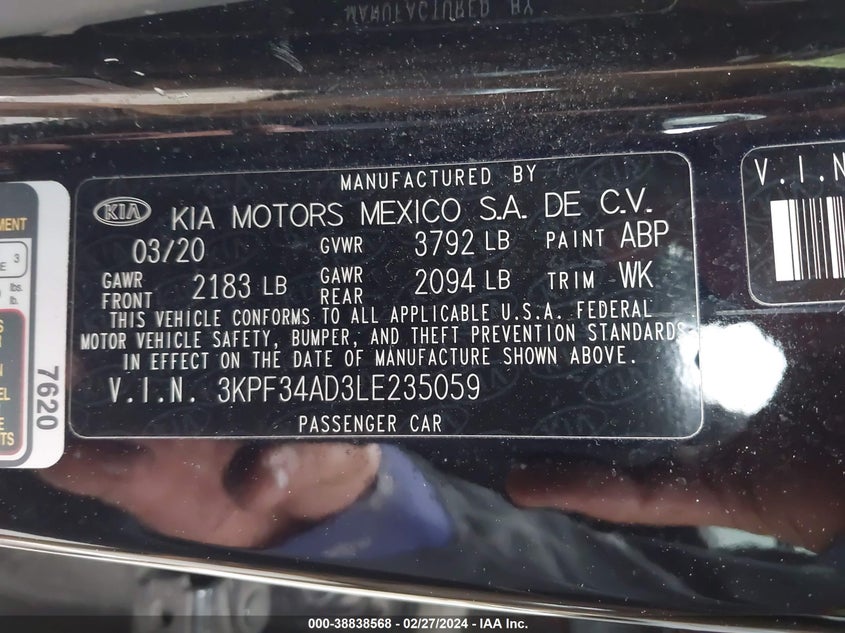 2020 KIA FORTE GT LINE/S - 3KPF34AD3LE235059