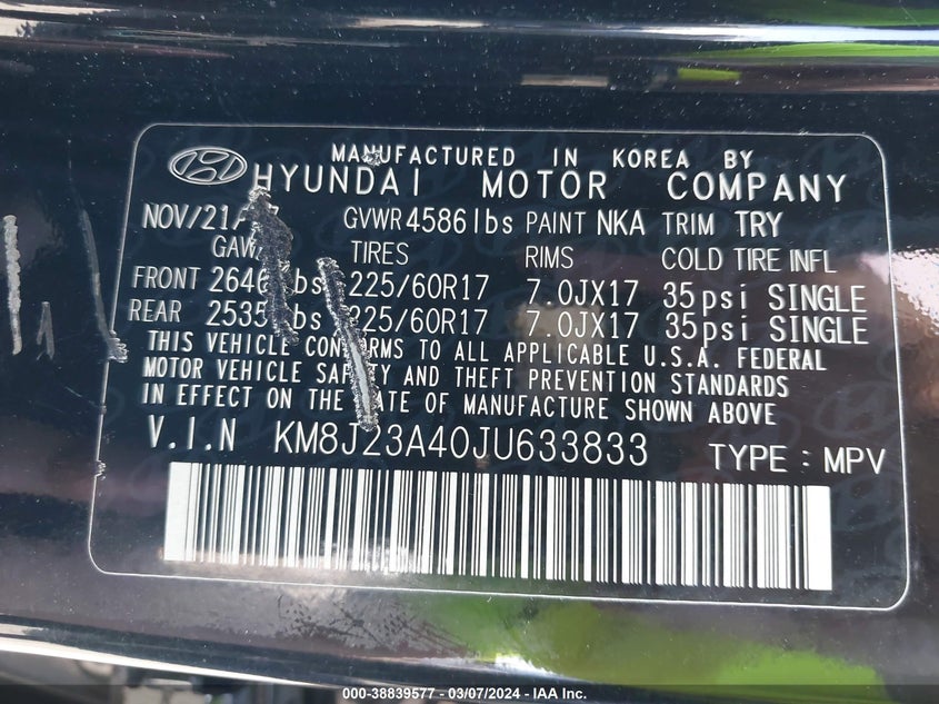 2018 HYUNDAI TUCSON SE - KM8J23A40JU633833