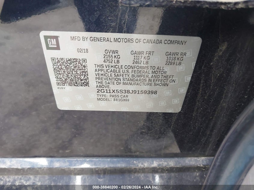 2018 CHEVROLET IMPALA 1FL - 2G11X5S38J9159398