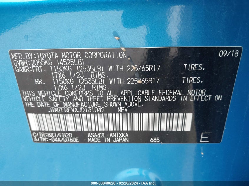 2018 TOYOTA RAV4 LE - JTMZFREVXJD131042