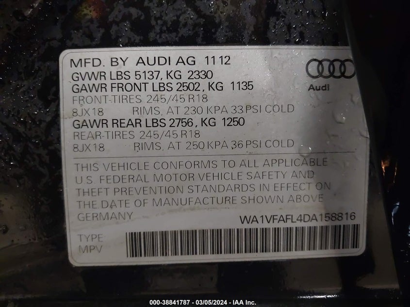 2013 AUDI ALLROAD 2.0T PREMIUM - WA1VFAFL4DA158816