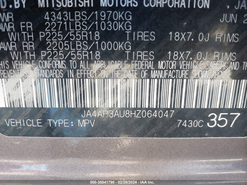 2017 MITSUBISHI OUTLANDER SPORT 2.0 ES - JA4AP3AU8HZ064047