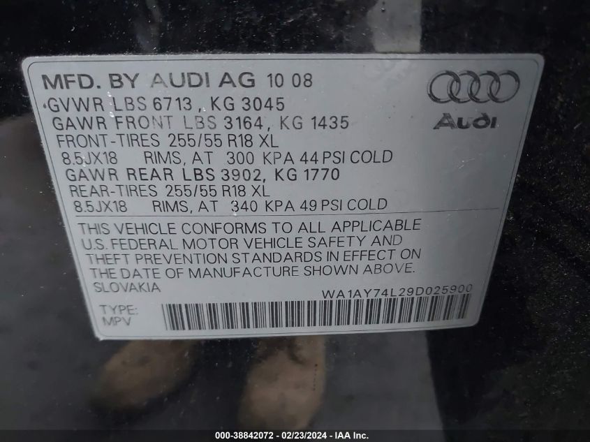 WA1AY74L29D025900 2009 Audi Q7 3.6 5 Passenger/3.6 Premium