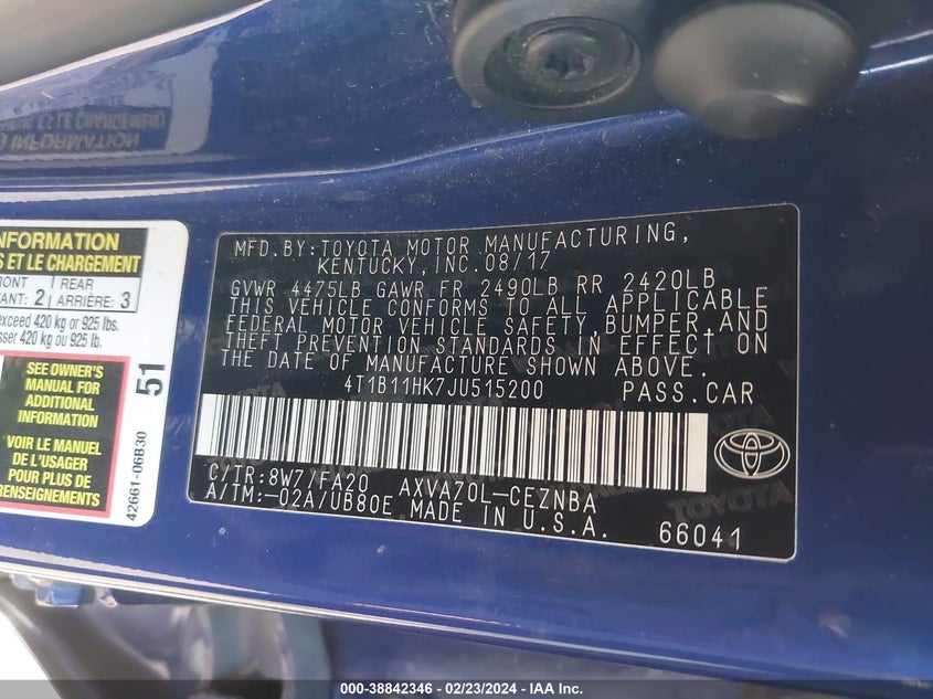 2018 TOYOTA CAMRY LE - 4T1B11HK7JU515200