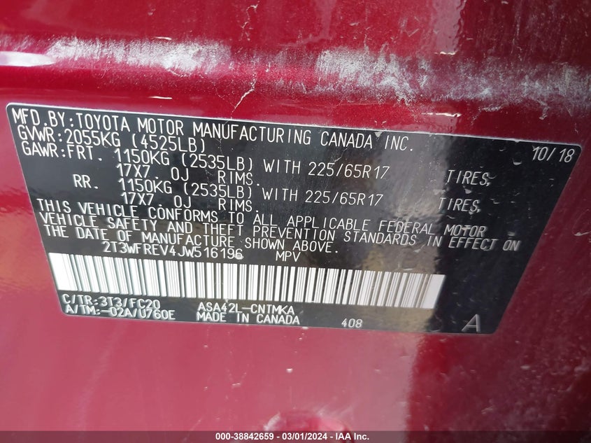 2018 TOYOTA RAV4 XLE - 2T3WFREV4JW516196