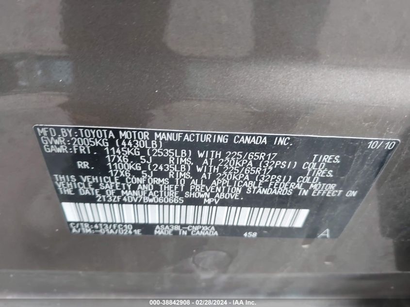 2T3ZF4DV7BW060665 2011 Toyota Rav4