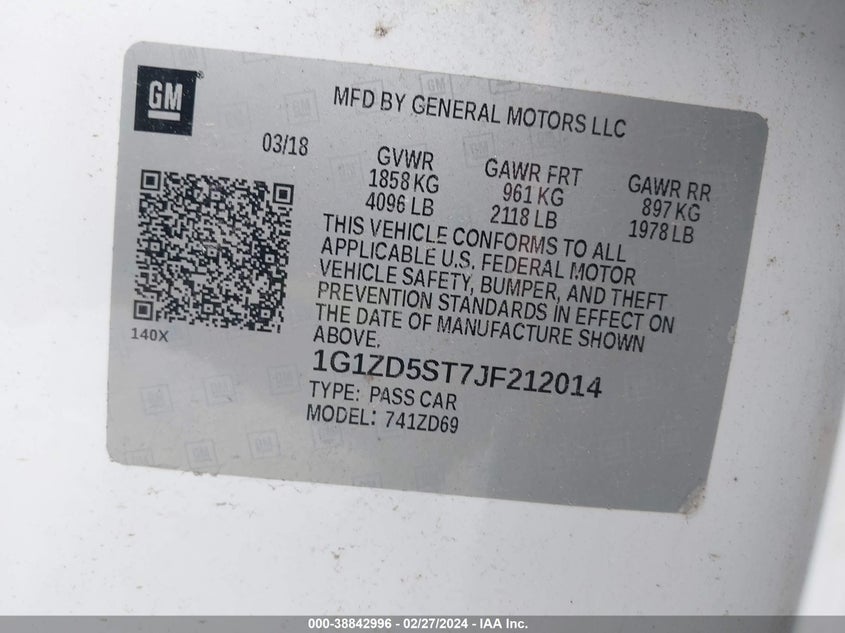 2018 CHEVROLET MALIBU LT - 1G1ZD5ST7JF212014