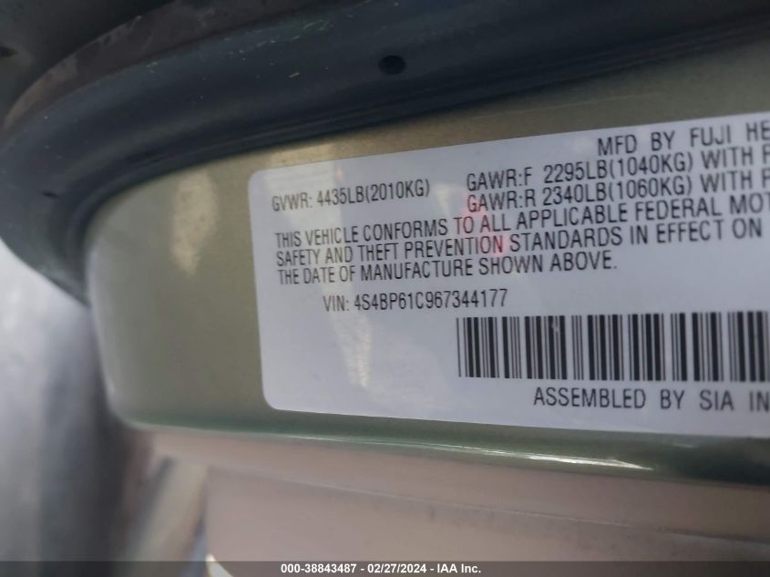 4S4BP61C967344177 2006 Subaru Outback 2.5I