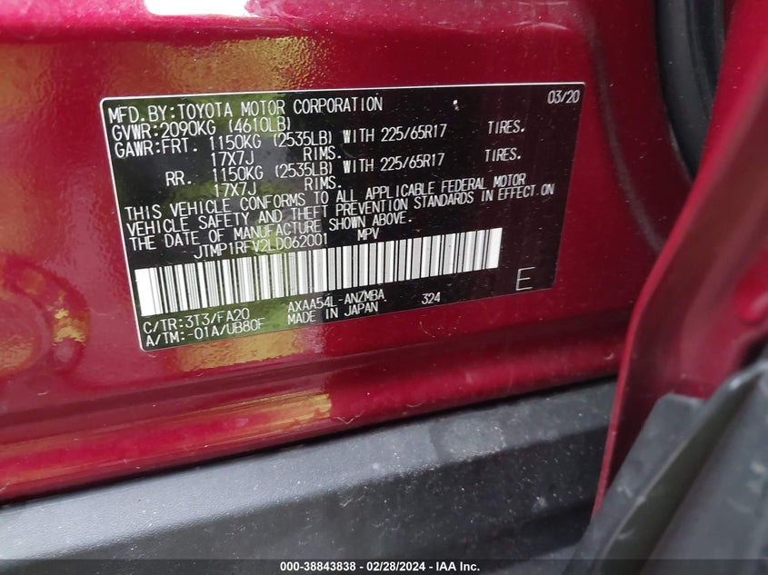 2020 TOYOTA RAV4 XLE - JTMP1RFV2LD062001