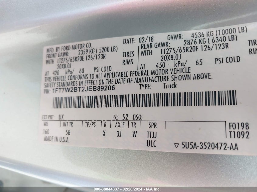 2018 FORD F-250 SUPER DUTY - 1FT7W2BT2JEB89206