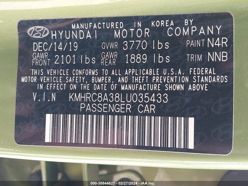 VIN KMHRC8A38LU035433 2020 HYUNDAI VENUE SEL