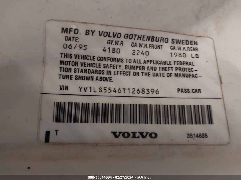 YV1LS5546T1268396 1996 Volvo 850 Glt