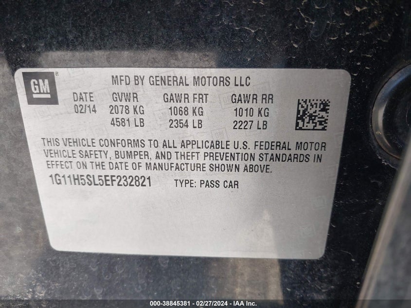 2014 CHEVROLET MALIBU 1LZ - 1G11H5SL5EF232821