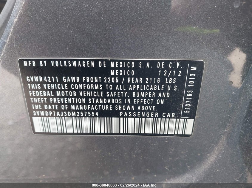 2013 VOLKSWAGEN JETTA 2.5L SE - 3VWDP7AJ3DM257554