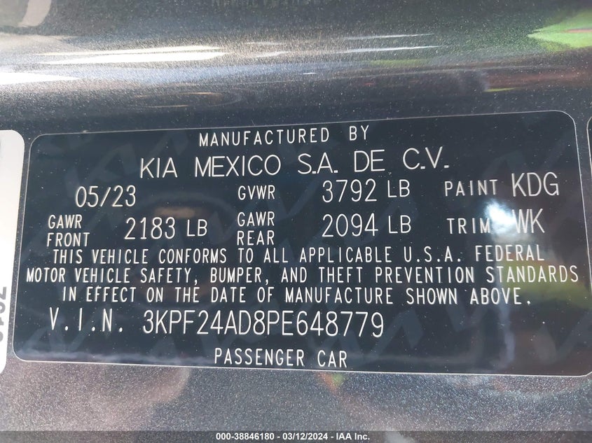 2023 KIA FORTE LXS - 3KPF24AD8PE648779