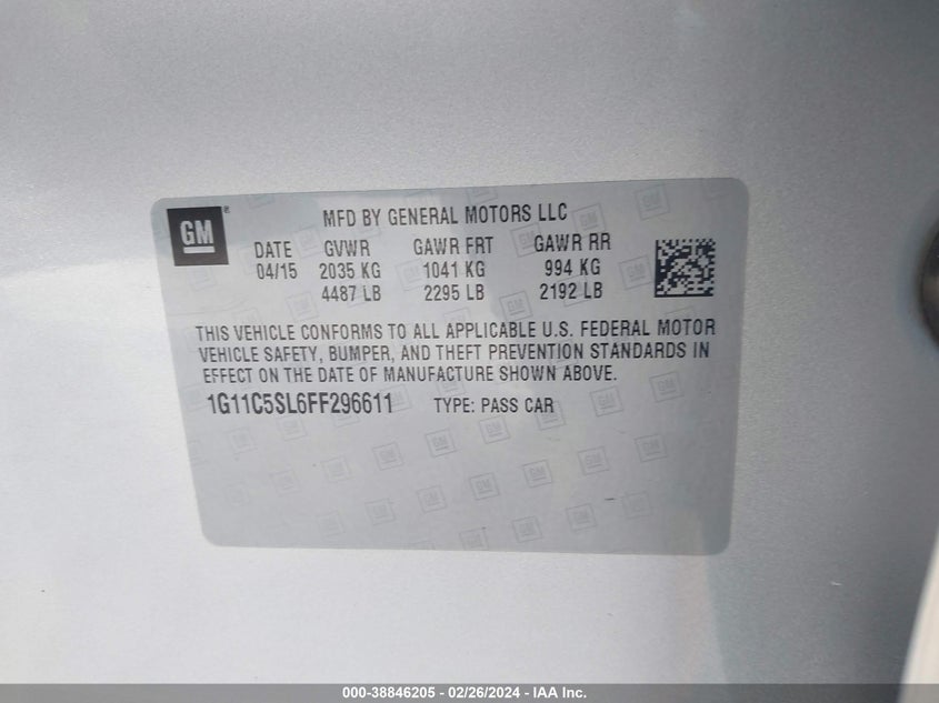 2015 CHEVROLET MALIBU 1LT - 1G11C5SL6FF296611