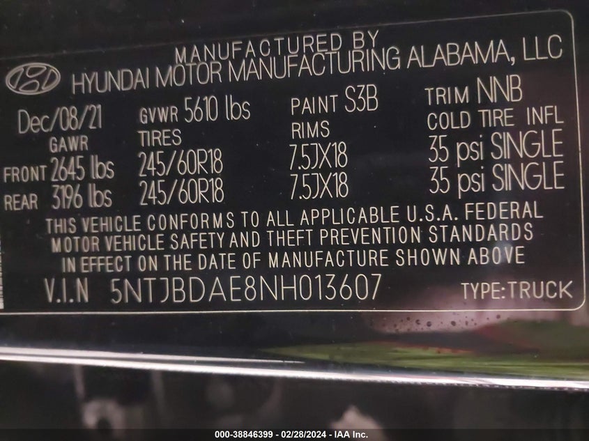 2022 HYUNDAI SANTA CRUZ SEL - 5NTJBDAE8NH013607