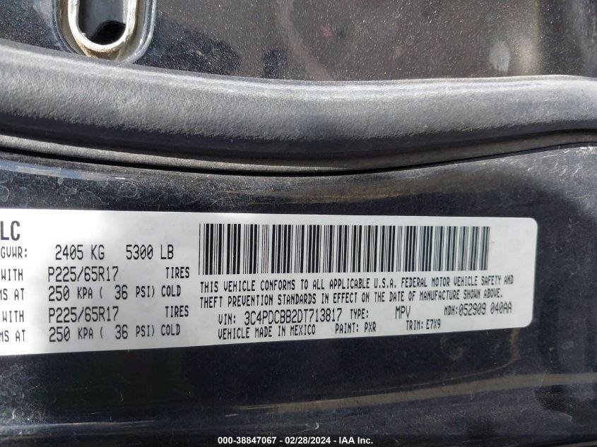 3C4PDCBB2DT713817 2013 Dodge Journey Sxt