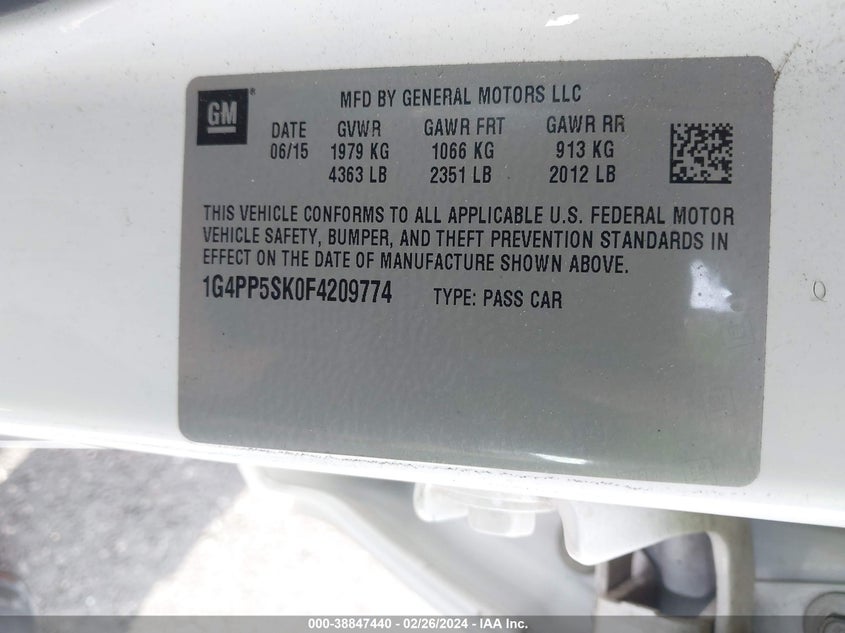 2015 BUICK VERANO - 1G4PP5SK0F4209774