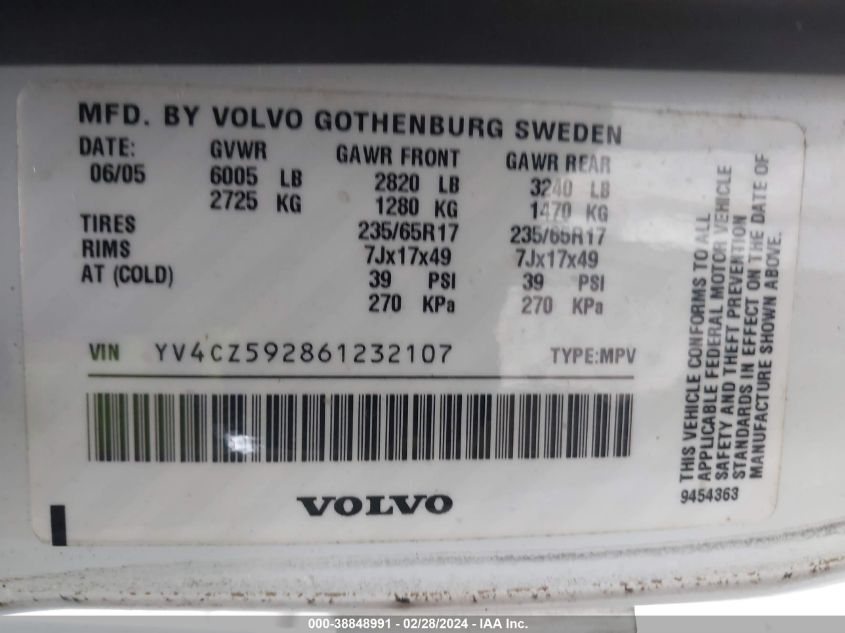 YV4CZ592861232107 2006 Volvo Xc90 2.5T