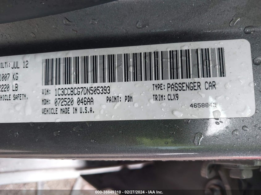 2013 CHRYSLER 200 LIMITED - 1C3CCBCG7DN505393