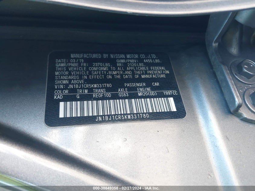 2019 NISSAN ROGUE SPORT S/SV/SL - JN1BJ1CR5KW331780