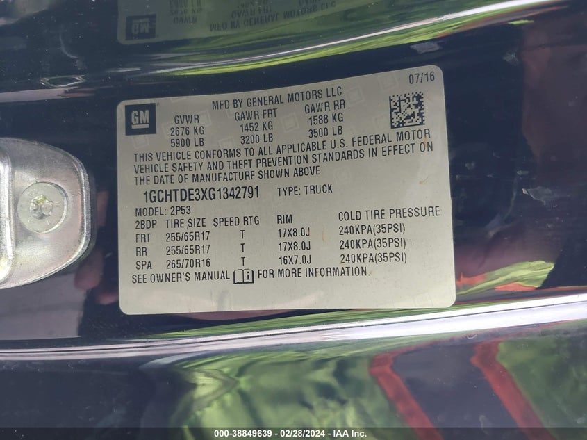 2016 CHEVROLET COLORADO Z71 - 1GCHTDE3XG1342791