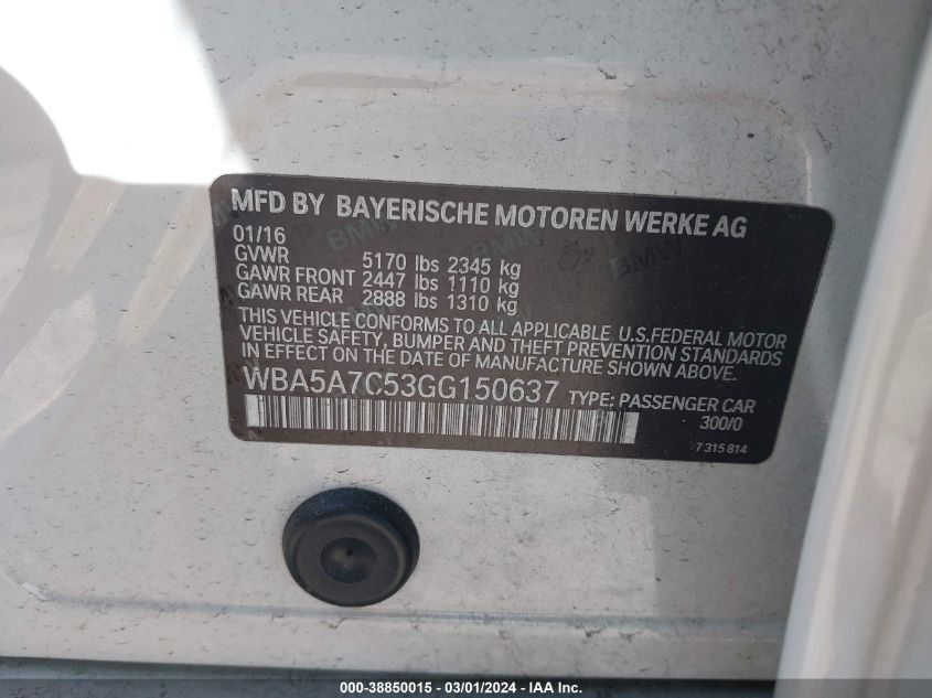 WBA5A7C53GG150637 2016 BMW 528I xDrive