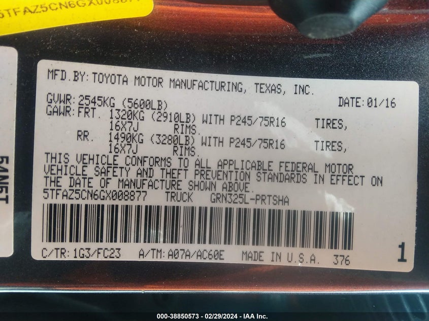 2016 TOYOTA TACOMA SR5 V6 - 5TFAZ5CN6GX008877