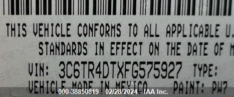 2015 Ram 2500 VIN: 3C6TR4DTXFG575927 Lot: 38850819