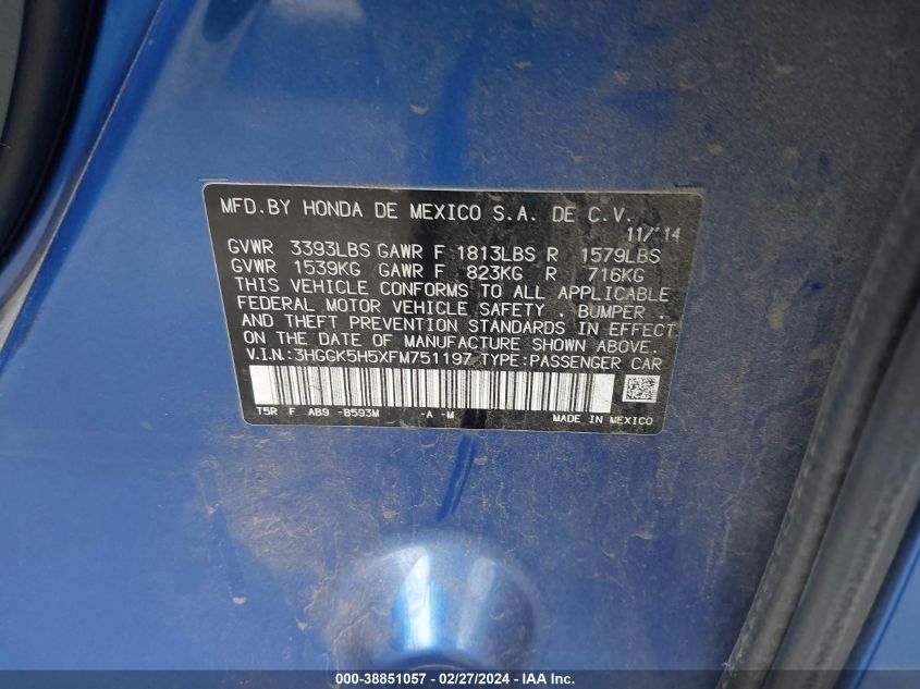 2015 HONDA FIT LX - 3HGGK5H5XFM751197